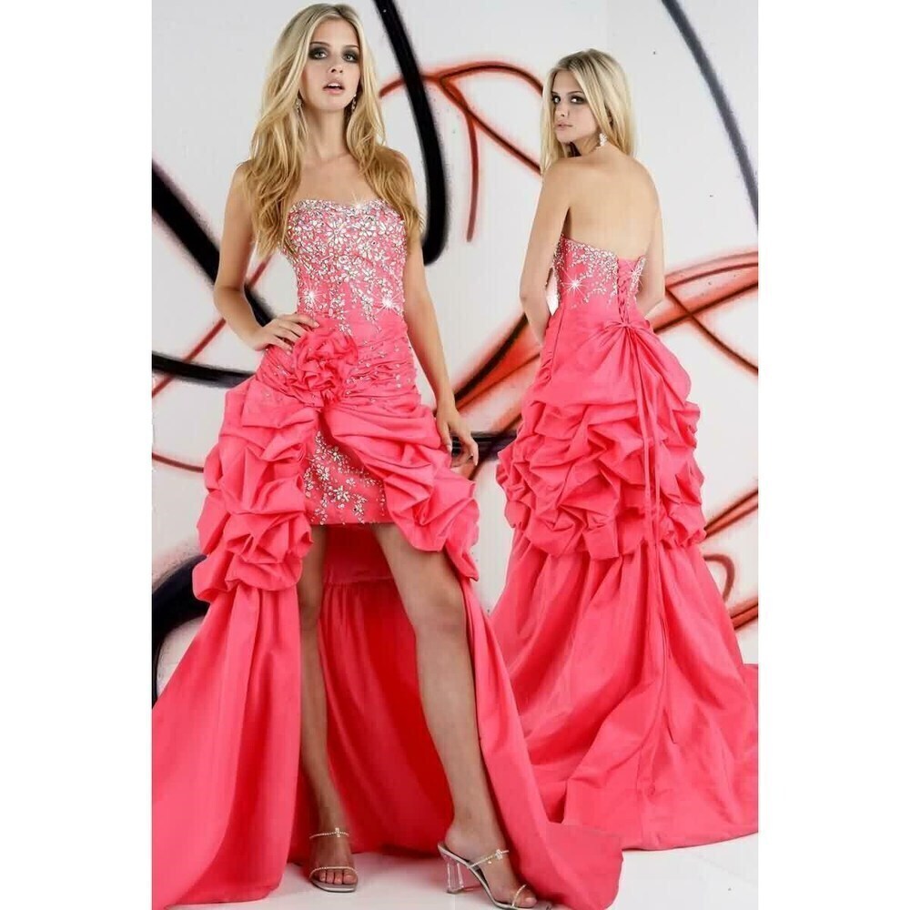 Xcite High Low Pick Up Skirt Prom Dress 32203 Coral